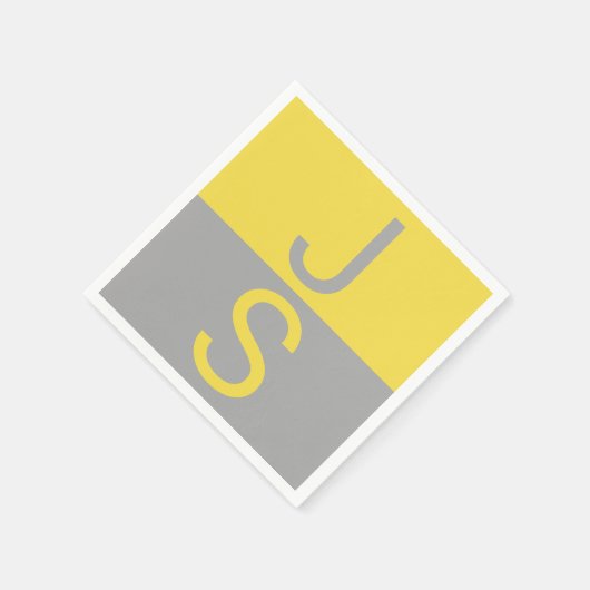 Serviette En Papier Yellow & Grey Modern Initials monogram (Coin)
