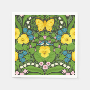 Serviette En Papier Yellow pansies, birds and butterflies
