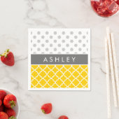 Serviette En Papier Yellow Quatrefoil and Grey Polka Dot Pattern (En situation)