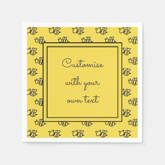 Serviette En Papier Yellow Summer Bees Motif Texte personnalisé (Devant)