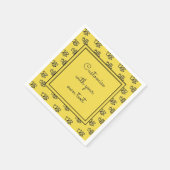 Serviette En Papier Yellow Summer Bees Motif Texte personnalisé (Coin)
