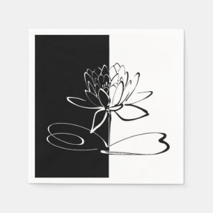 Serviette En Papier Yin Yang Fleur de Lotus Noir et Blanc