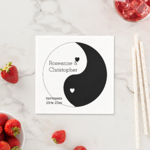 Serviette En Papier Yin Yang Mariage Design Coeurs Noir Et Blanc