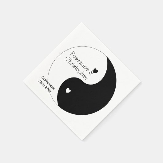 Serviette En Papier Yin Yang Mariage Design Coeurs Noir Et Blanc (Coin)