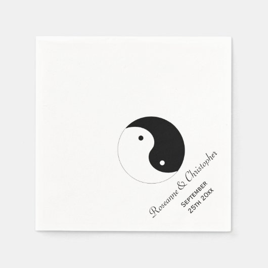 Serviette En Papier Yin Yang Mariage noir et blanc (Devant)