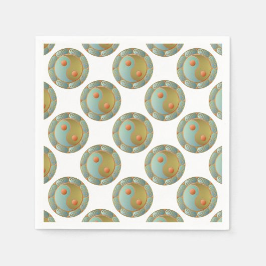 Serviette En Papier Yin Yang médaillon d'or Turquoise (Devant)