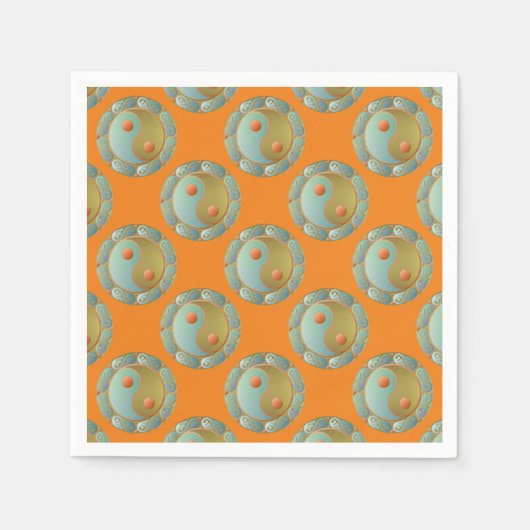 Serviette En Papier Yin Yang médaillon d'or Turquoise (Devant)