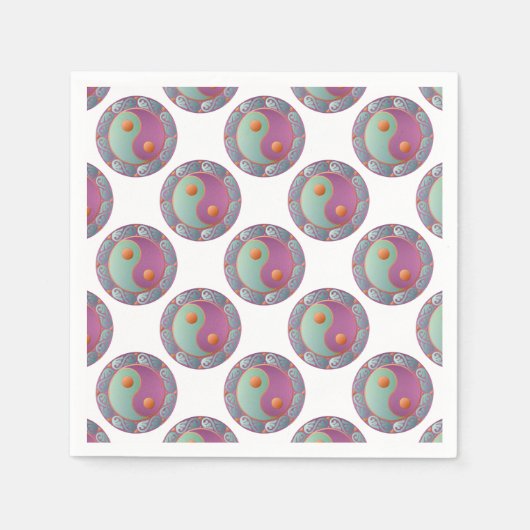 Serviette En Papier Yin Yang Médaillon Violet Turquoise (Devant)