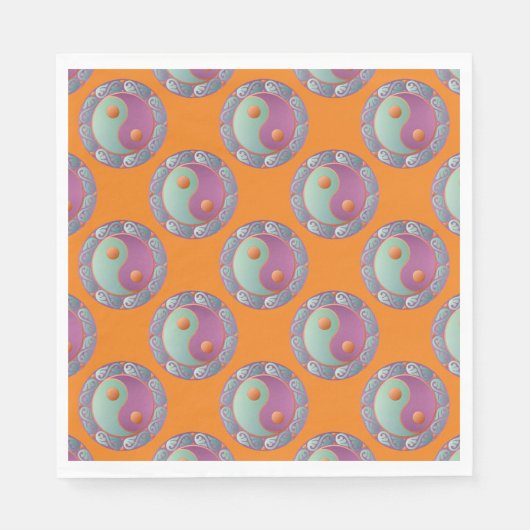 Serviette En Papier Yin Yang Médaillon Violet Turquoise (Devant)