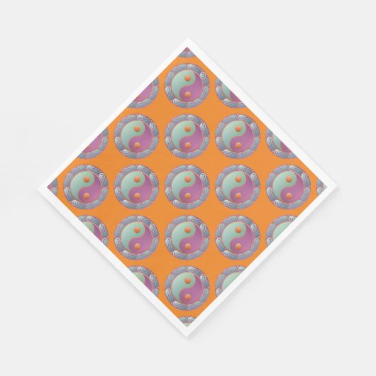 Serviette En Papier Yin Yang Médaillon Violet Turquoise (Coin)
