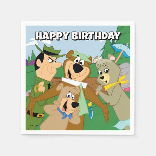 Serviette En Papier Yogi Ours et amis encadrés photo de la forêt (Devant)