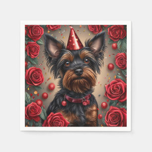 Serviette En Papier Yorkshire Terrier Anniversaire Portant un Chapeau