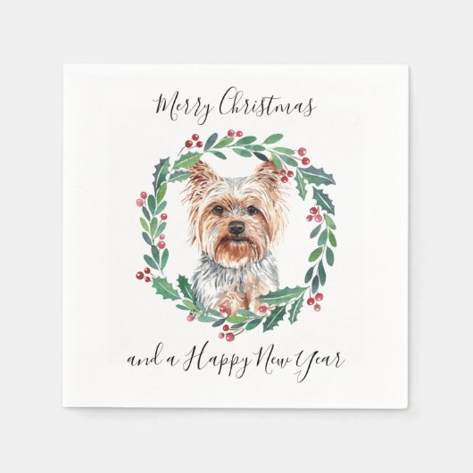 Serviette En Papier Yorkshire Terrier Elegant Chien Joyeux Noël (Devant)