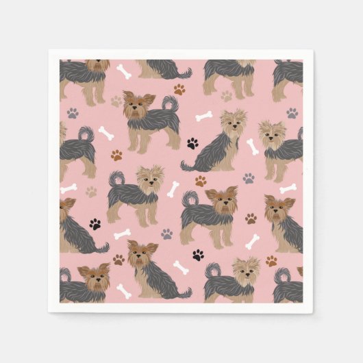 Serviette En Papier Yorkshire Terrier Paws et Bones Yorkie Chien (Devant)