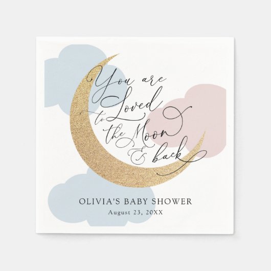 Serviette En Papier You are Loved to the Moon Pink Blue Baby Shower (Devant)