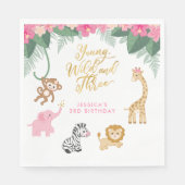 Serviette En Papier Young Wild and Three - Pink Safari Girl's 3rd (Devant)