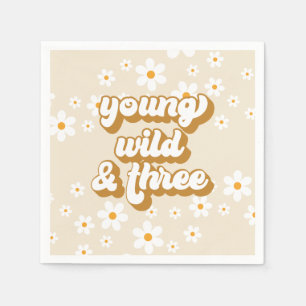 Serviette En Papier Young Wild et Three Retro Daisy 3e anniversaire