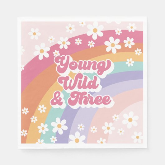 Serviette En Papier Young Wild Three Retro Rainbow 3e anniversaire (Devant)