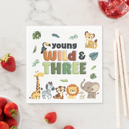 Serviette En Papier Young Wild Three Zoo Safari Animaux fête d'anniver (En situation)