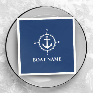 Serviette En Papier Your Boat Name Compass Anchor Blue