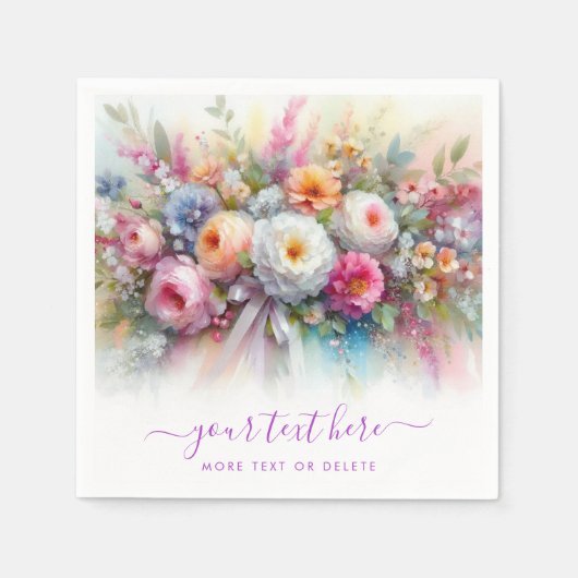 Serviette En Papier Your Custom Text Calligraphy Script Floral Wedding (Devant)