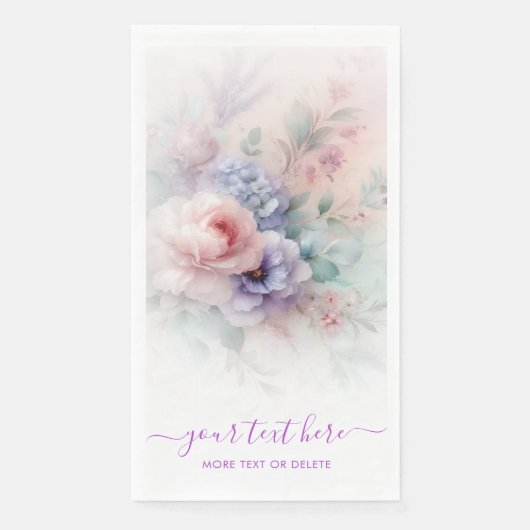 Serviette En Papier Your Custom Text Hand Script Aquarell Flowers (Devant)