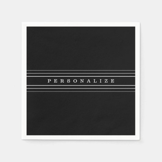 Serviette En Papier Your Custom Text & Modern Stripes | Black & White (Devant)