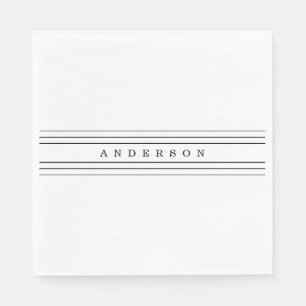 Serviette En Papier Your Custom Text & Modern Stripes Black & White