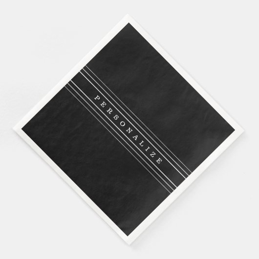 Serviette En Papier Your Custom Text & Modern Stripes | Black & White (Coin)