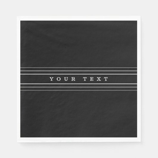Serviette En Papier Your Custom Text & Modern Stripes | Black & White (Devant)