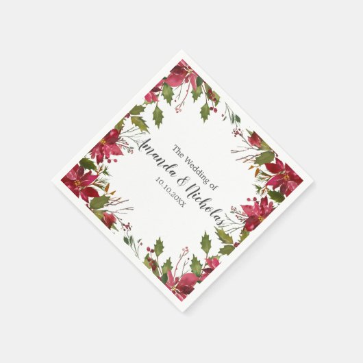 Serviette En Papier Yuletide | Floral Noël Mariage cadre d'hiver (Coin)