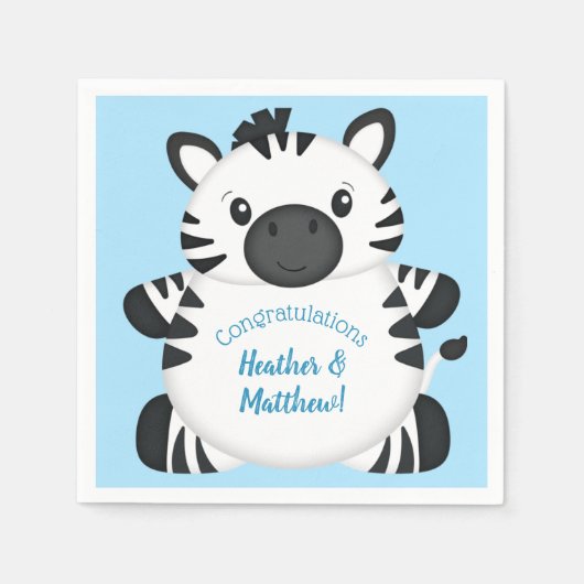 Serviette En Papier Zebra Baby shower Safari Blue Boy (Devant)