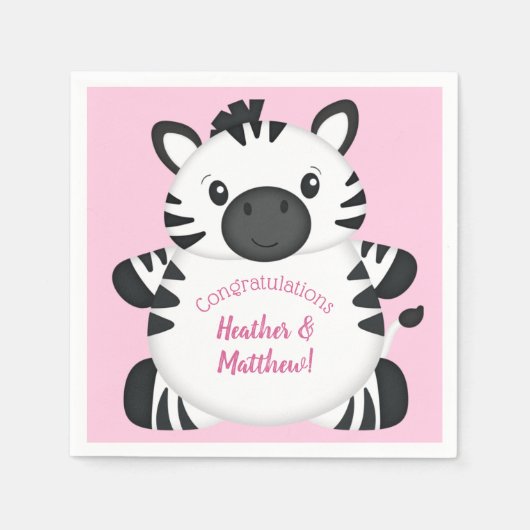 Serviette En Papier Zebra Baby shower Safari Rose Girl (Devant)
