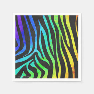 Serviette En Papier Zebra Black and Rainbow Print