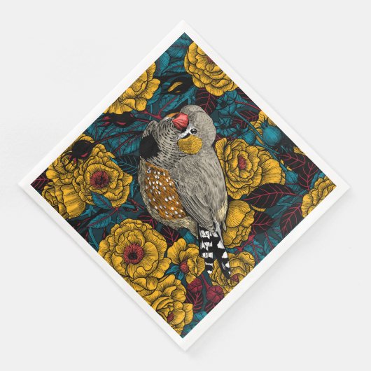 Serviette En Papier Zebra finch et buisson rose (Coin)