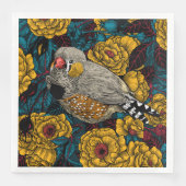 Serviette En Papier Zebra finch et buisson rose (Devant)