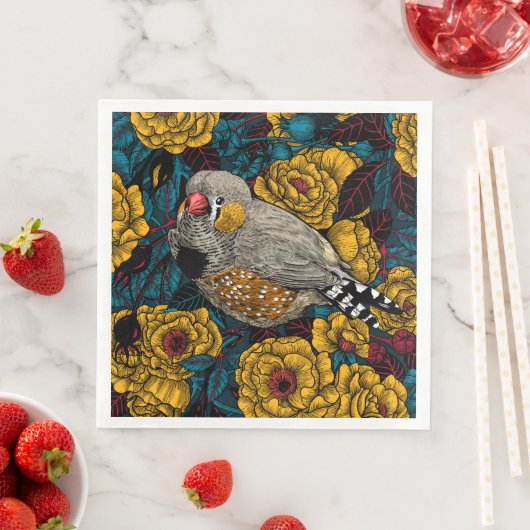Serviette En Papier Zebra finch et buisson rose (En situation)