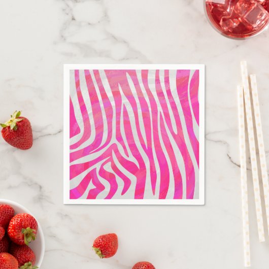 Serviette En Papier Zebra Hot Pink et White Print (En situation)