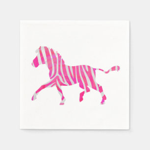 Serviette En Papier Zebra Hot rose et blanc Silhouette