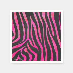 Serviette En Papier Zebra noir et rose chaud