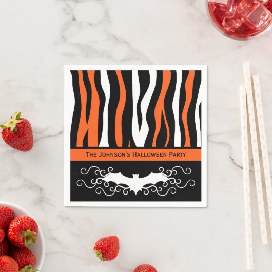Serviette En Papier Zebra pattern et chauve-souris fête d'Halloween (En situation)