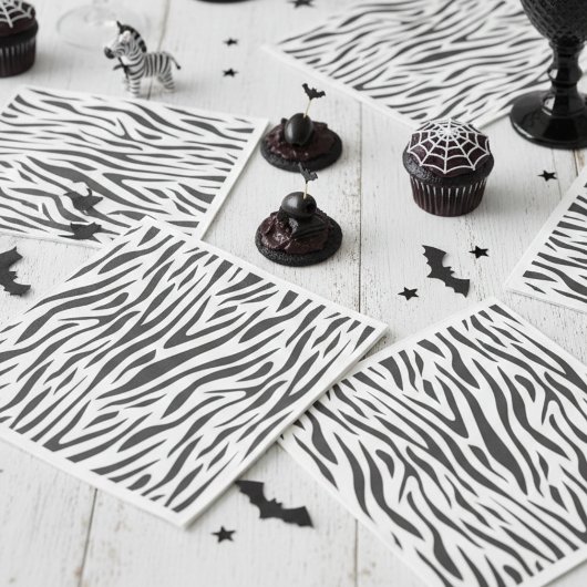 Serviette En Papier Zebra Print Black and White Party 