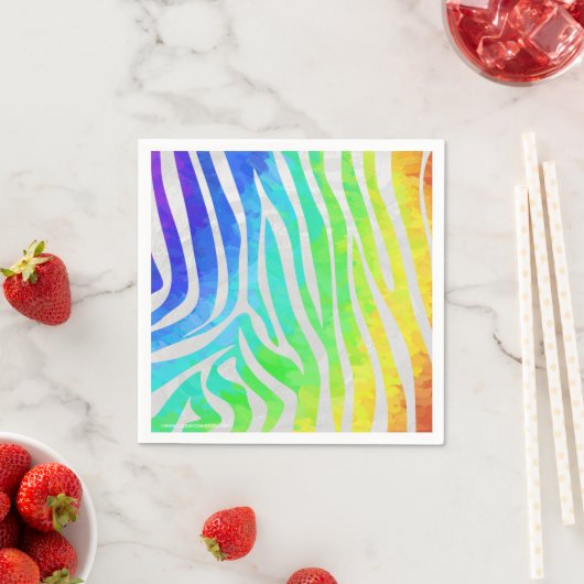 Serviette En Papier Zebra Rainbow et White Print (En situation)