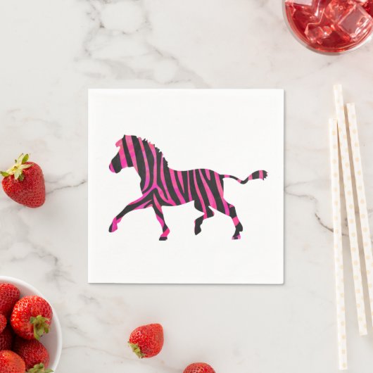 Serviette En Papier Zebra Silhouette noir et rose chaud (En situation)