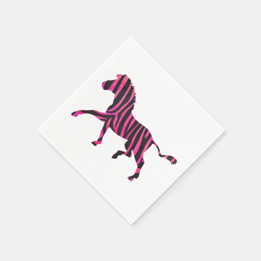 Serviette En Papier Zebra Silhouette noir et rose chaud (Coin)