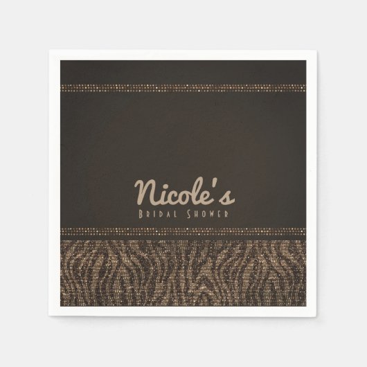 Serviette En Papier Zebra Sparkle Brown Gold Glam Party Chic Élégant (Devant)