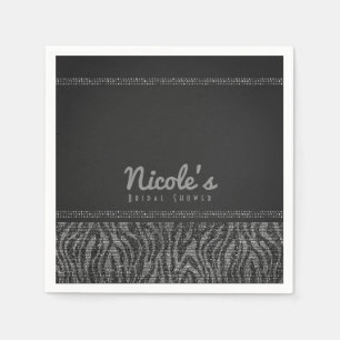 Serviette En Papier Zebra Sparkle Silver Black Glam Party Chic Élégant