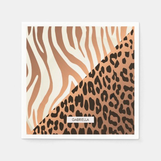 Serviette En Papier Zèbre et Empreinte de léopard (Devant)