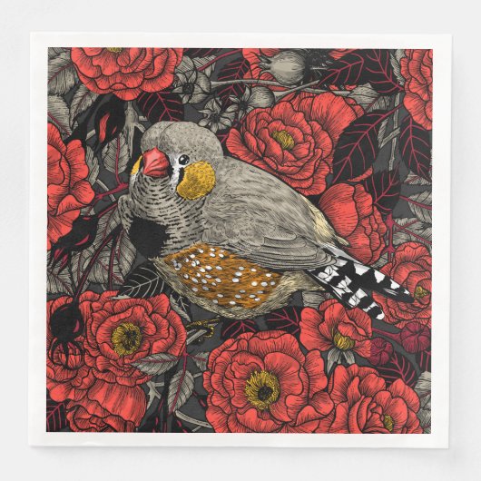 Serviette En Papier Zèbre et rosier rouge (Devant)