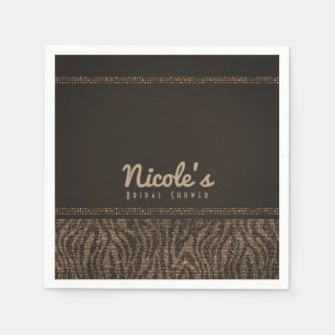 Serviette En Papier Zèbre Paillettes Brun Or Glamour Élégant Chic Fête